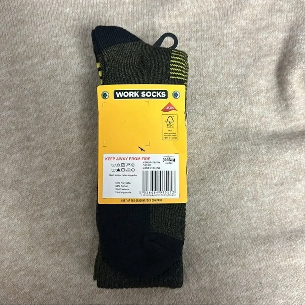 The ORRSUM Sock co. Unisex WORK SOCKS PACK OF 3 Black Heather Neon Green Yellow